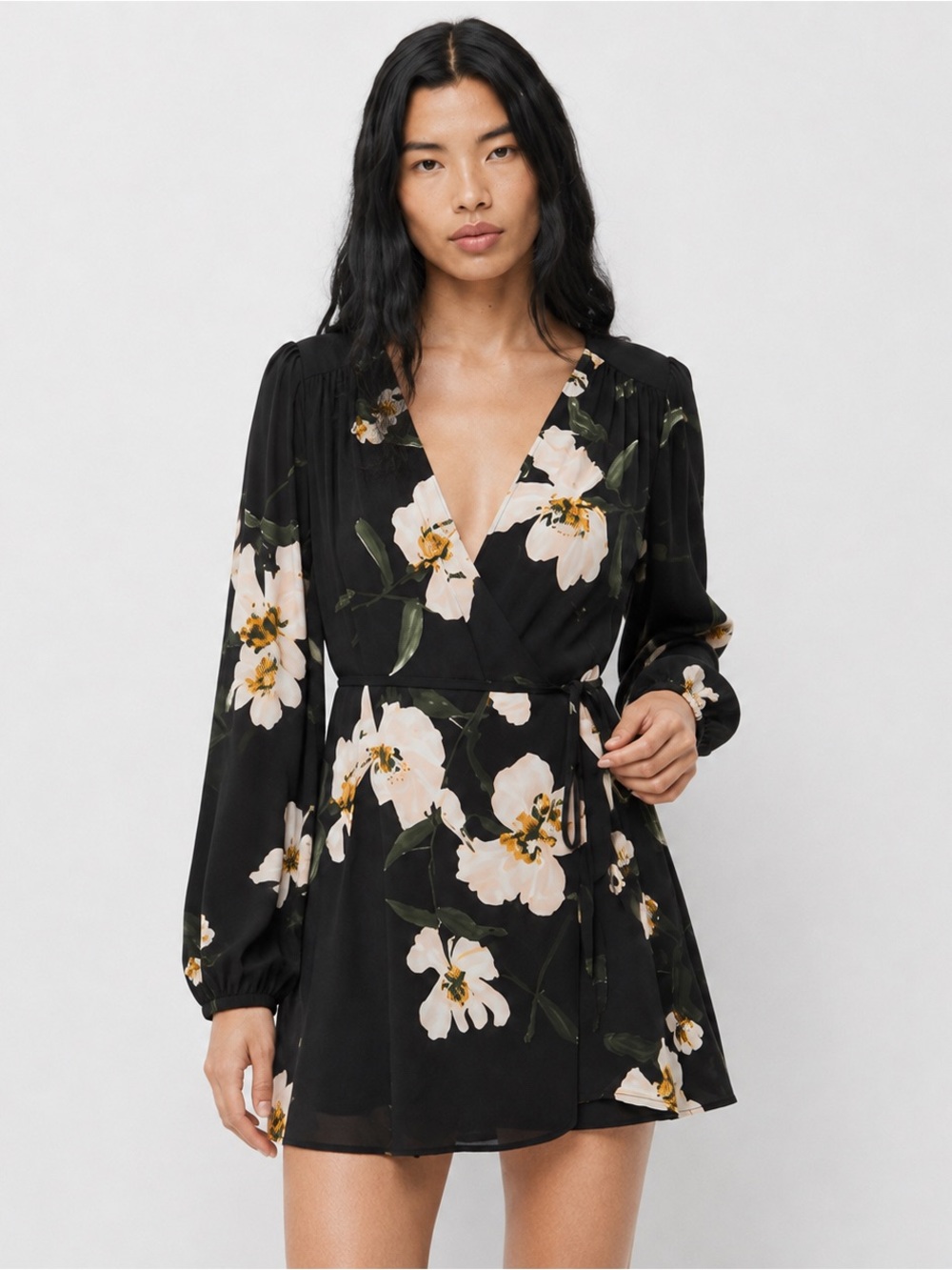Wilfred by Aritzia Diane 100% Silk Floral Wrap Mini Dress Size M